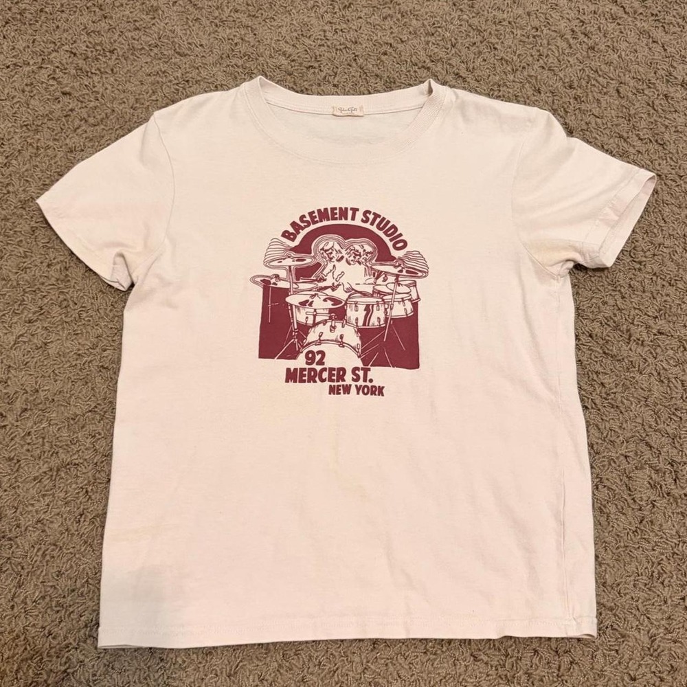 John Galt Brandy Melville Basement Studio Graphic Baby Tee Cream One Size